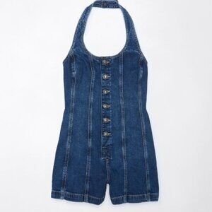 American Eagle Denim Button Down Halter Jumpsuit Romper